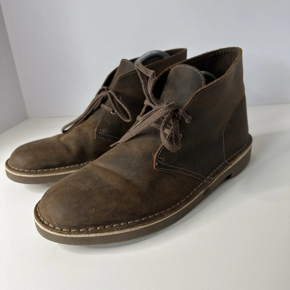 Clarks Men's Bushacre 2 Real Leather Chukka Boots Shoes Size 9 US VERY NICE